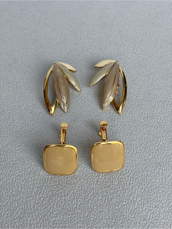 Trifari Jewelry - Trifari and Napier Vintage Designer Clip On Earrings, Gold Tone